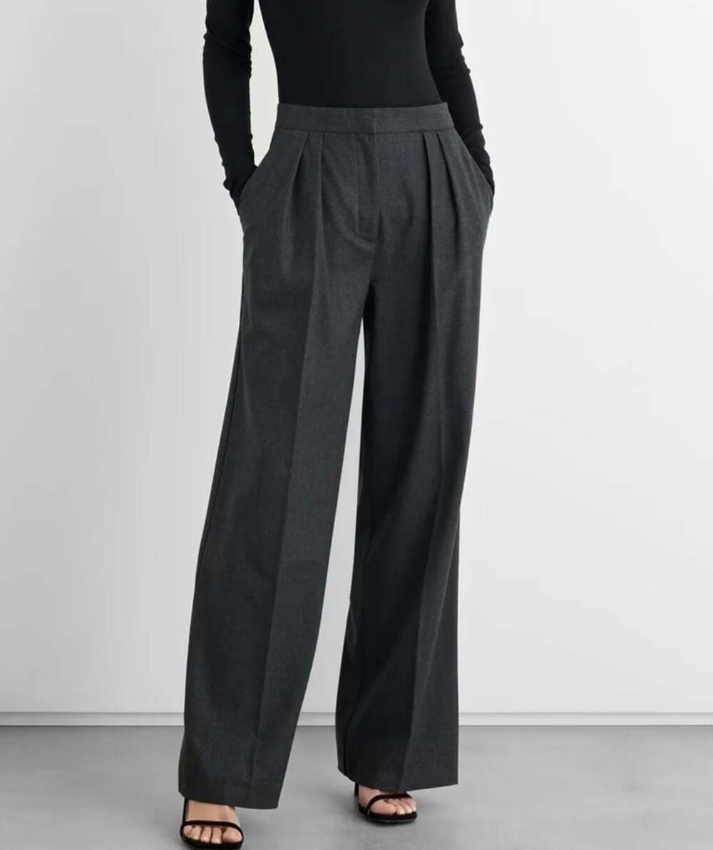 Iris & Ink Charcoal Pleated Wide-Leg Trousers Gray 10